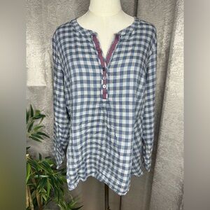 J.Jill Women’s Gingham Print Peplum Long Sleeve Blouse Blue Gray Sz M